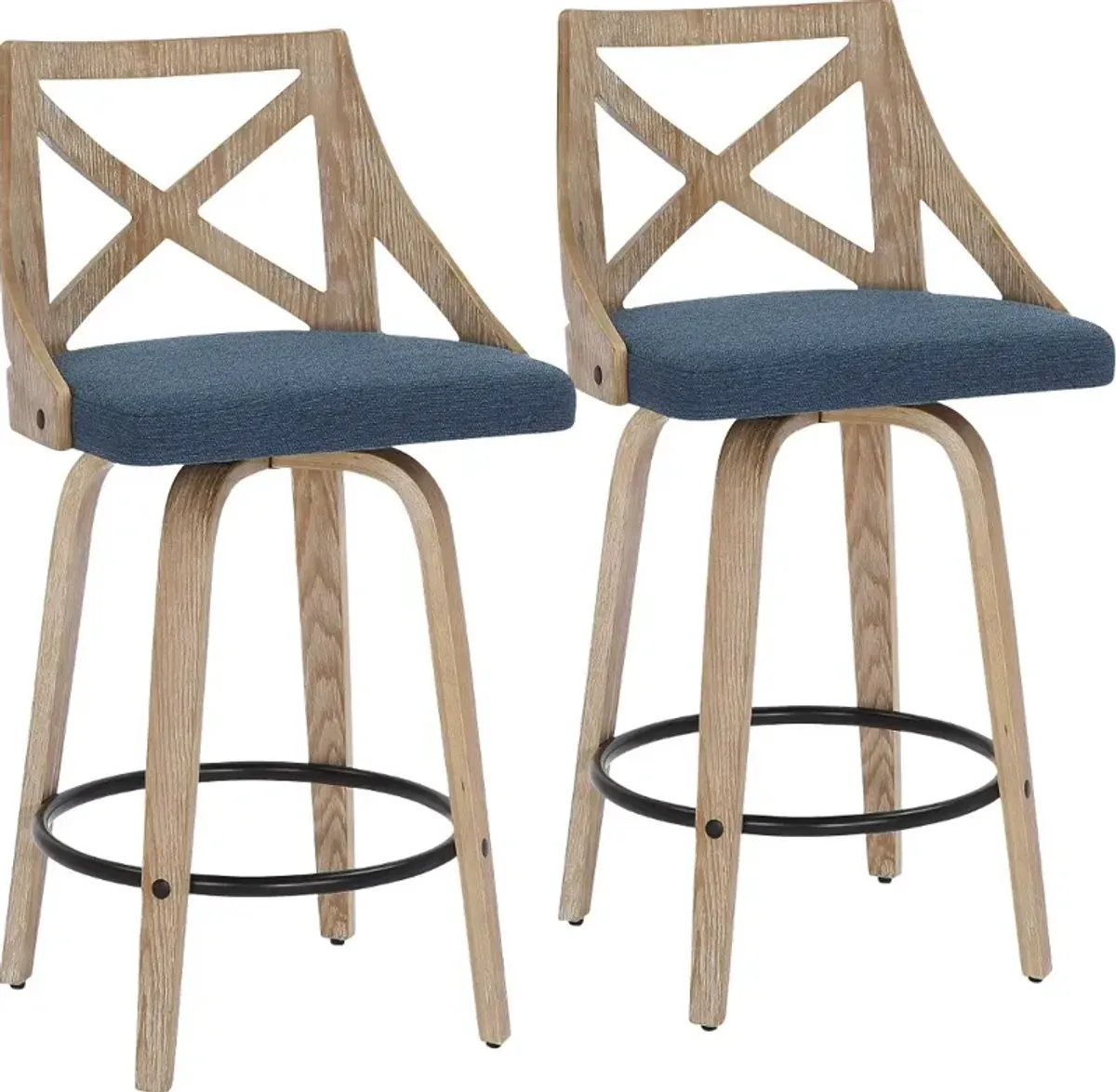 Charlotte Blue & White-Washed Wood Counter Stool, Set of 2