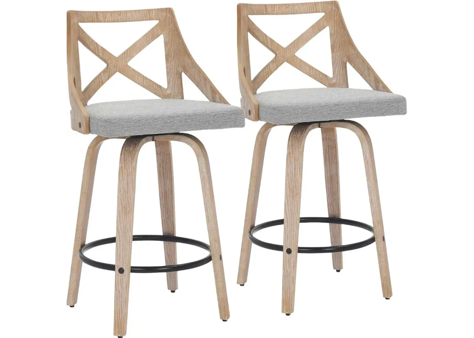 Charlotte Gray & White-Washed Wood Counter Stool, Set of 2