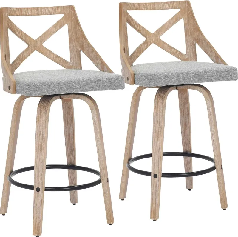 Charlotte Gray & White-Washed Wood Counter Stool, Set of 2