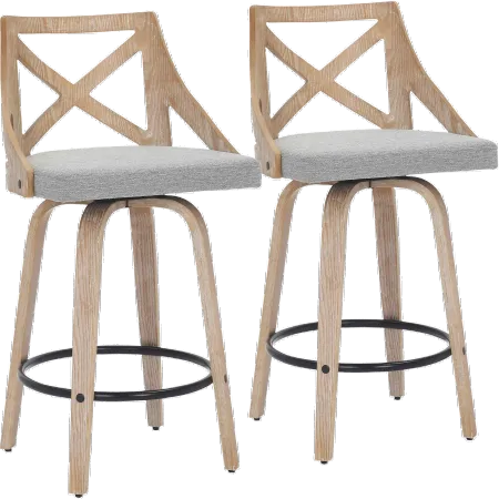 Charlotte Gray & White-Washed Wood Counter Stool, Set of 2