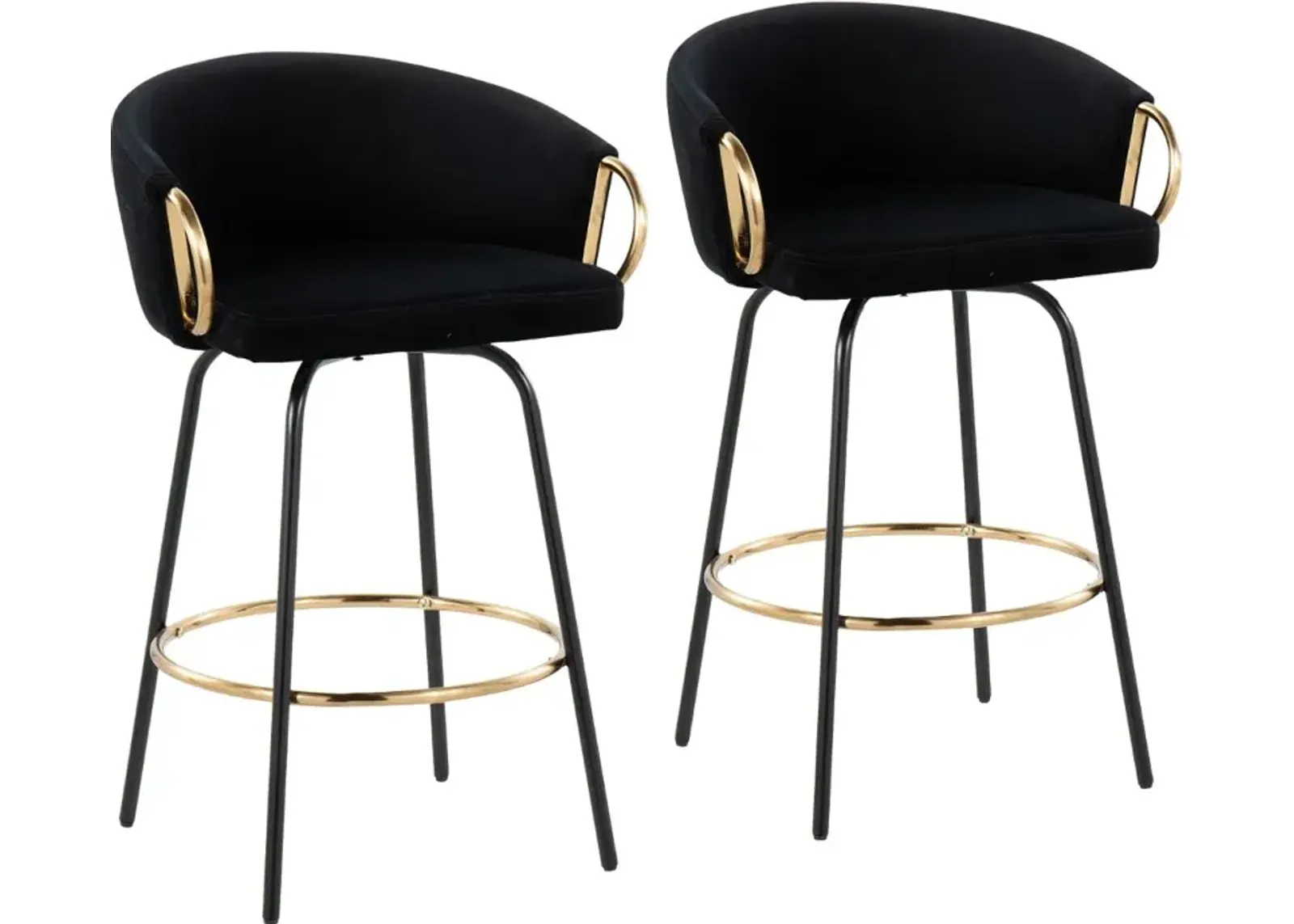 Claire Glam Gold & Black Velvet Barstool Stool, Set of 2