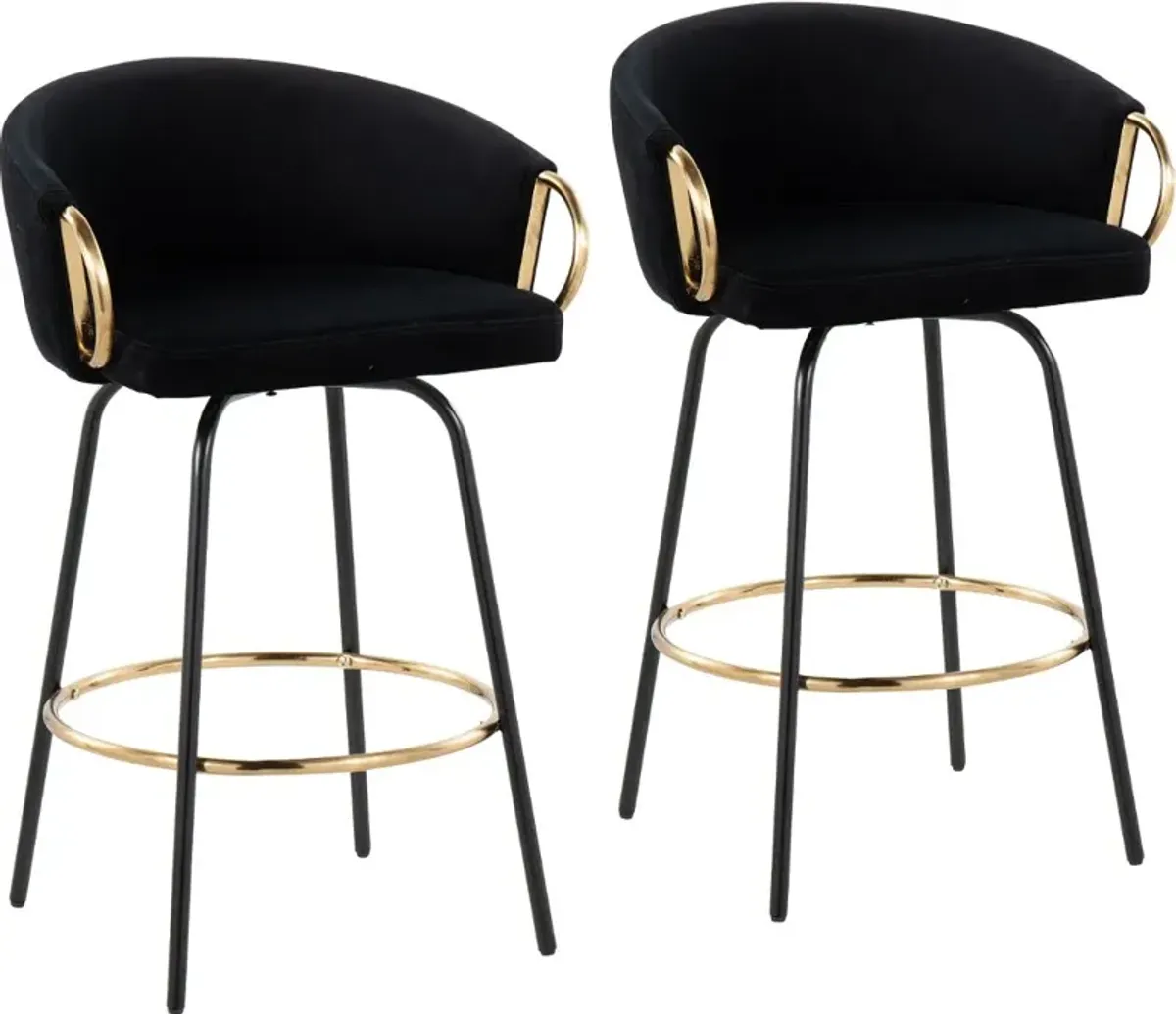 Claire Glam Gold & Black Velvet Barstool Stool, Set of 2