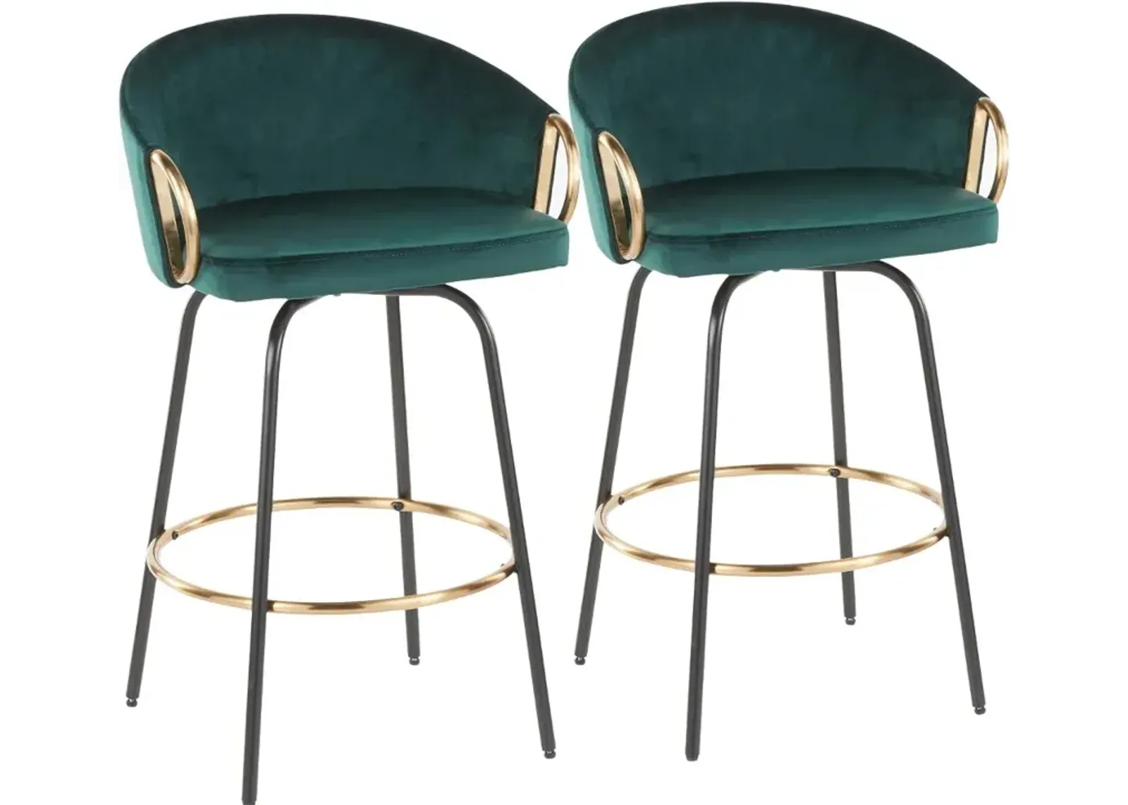 Claire Glam Gold & Emerald Velvet Barstool Stool, Set of 2