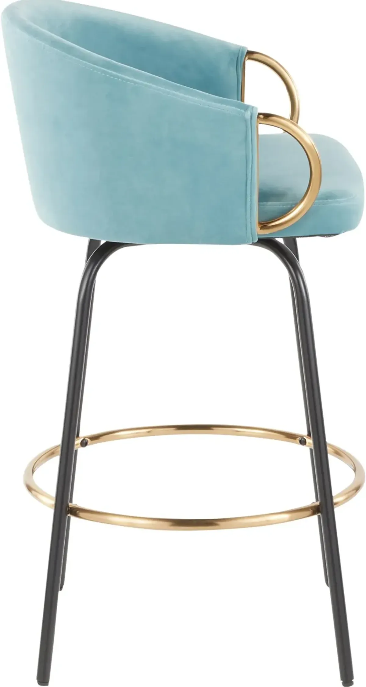 Claire Glam Gold & Light Blue Velvet Barstool Stool, Set of 2