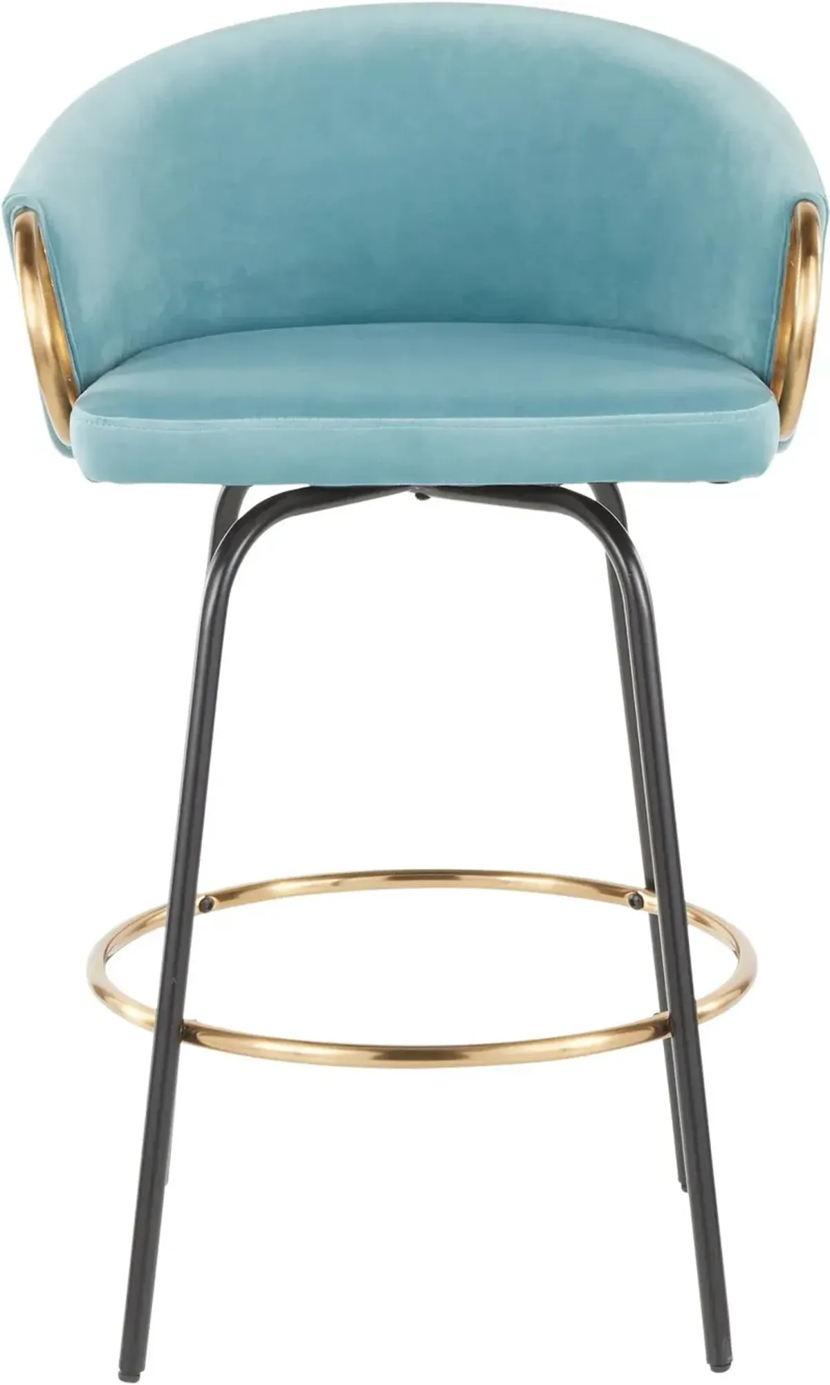 Claire Glam Gold & Light Blue Velvet Barstool Stool, Set of 2