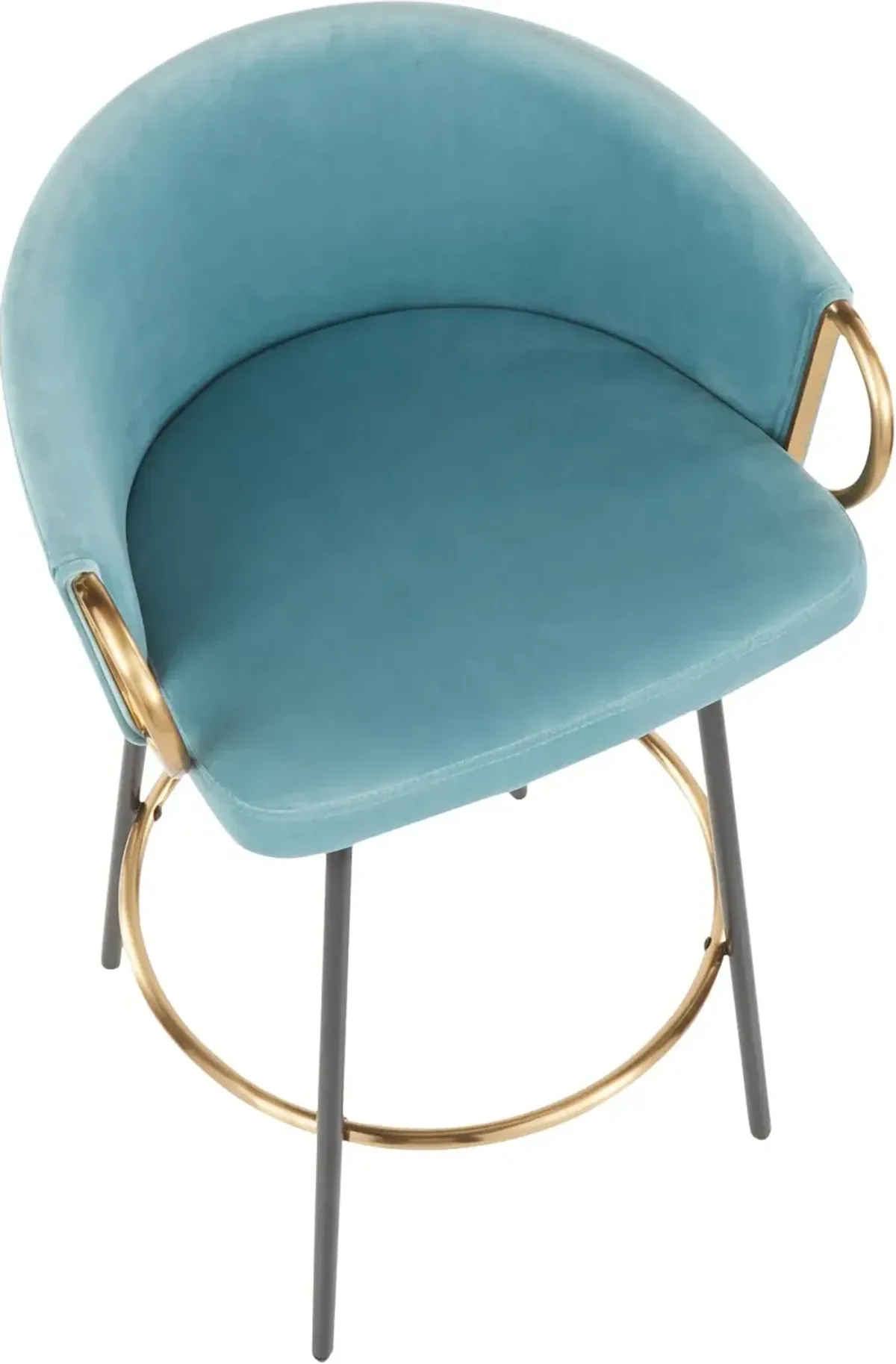 Claire Glam Gold & Light Blue Velvet Barstool Stool, Set of 2