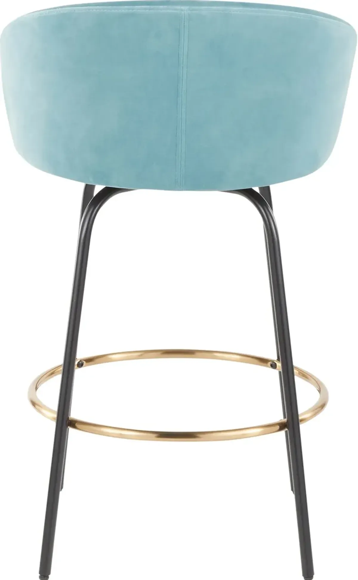 Claire Glam Gold & Light Blue Velvet Barstool Stool, Set of 2