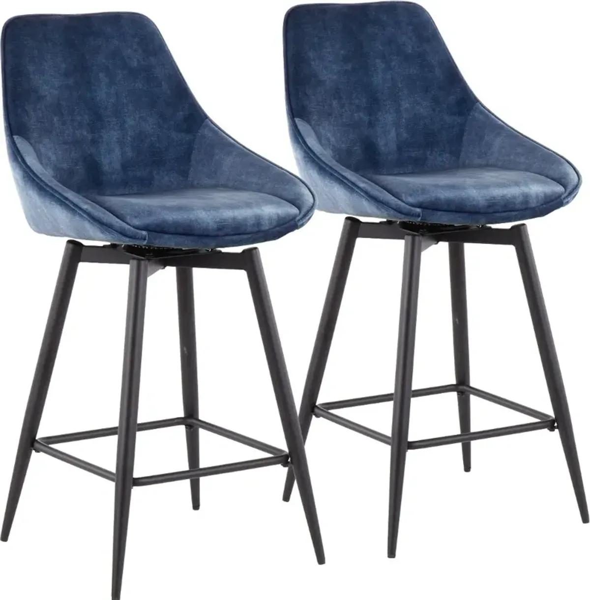 Diana Blue Velvet Swiveling Counter Stools, Set of 2