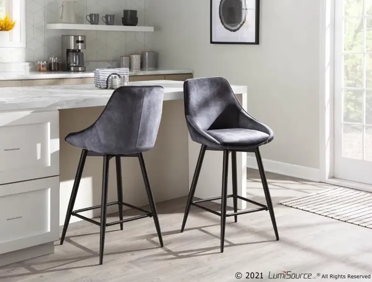 Diana Gray Velvet Swiveling Counter Stools, Set of 2