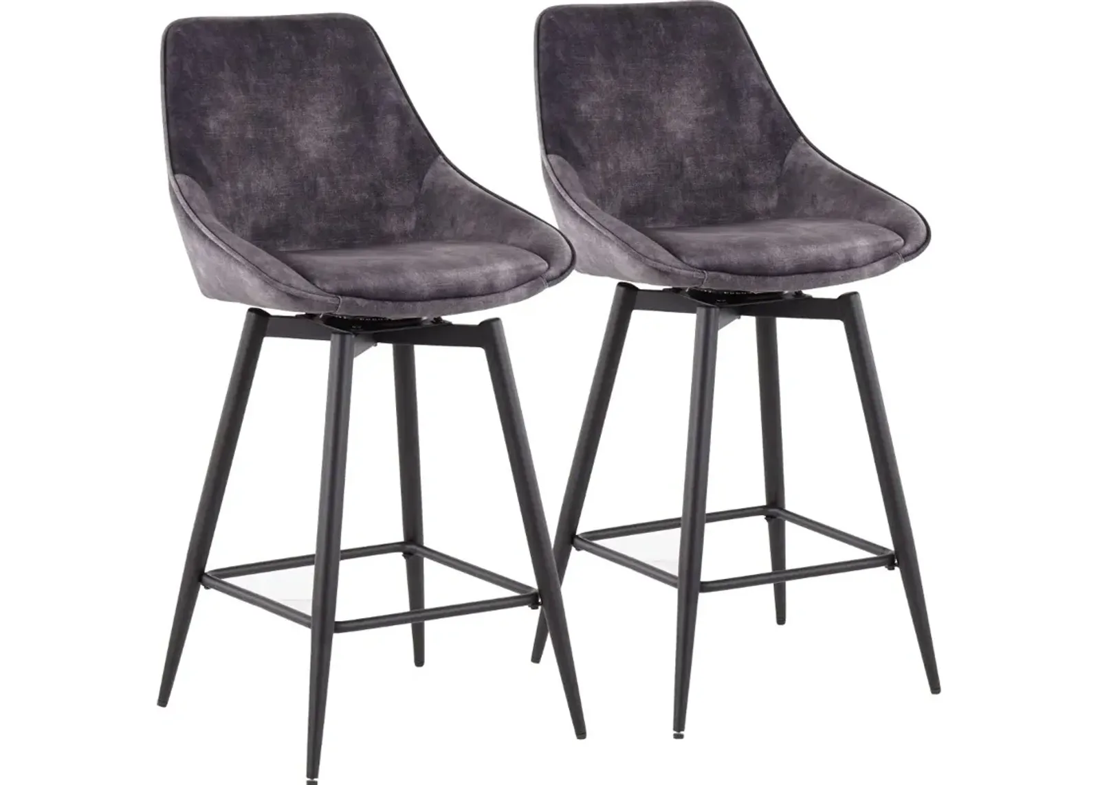 Diana Gray Velvet Swiveling Counter Stools, Set of 2