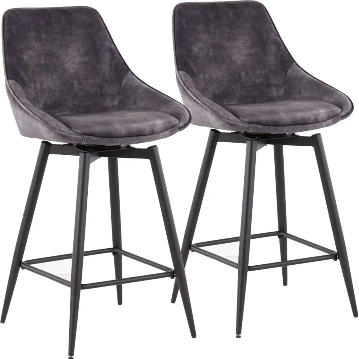 Diana Gray Velvet Swiveling Counter Stools, Set of 2