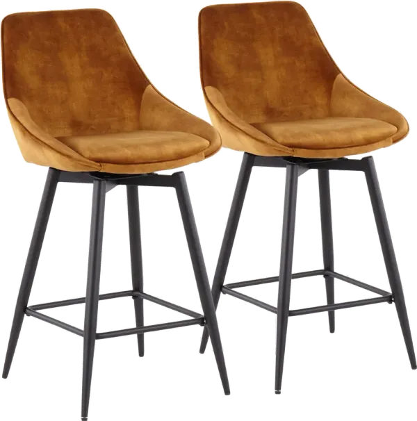 Diana Golden Yellow Velvet Swiveling Counter Stools, Set of 2
