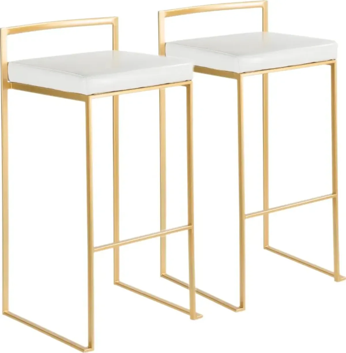 Fuji Gold and White Bar Stool with Low Back, Set of 2