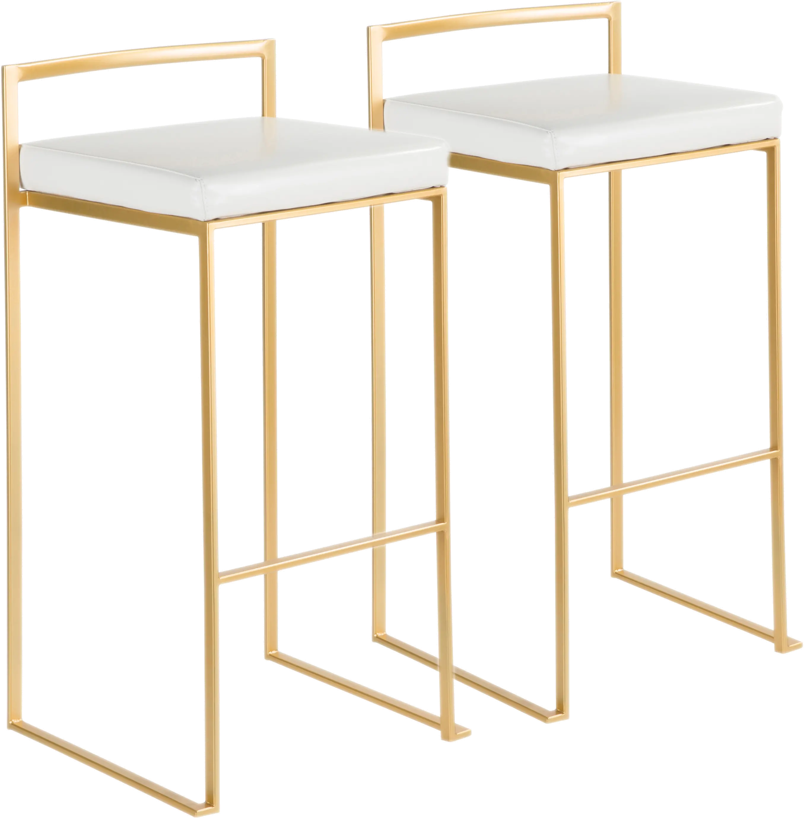 Fuji Gold and White Bar Stool with Low Back, Set of 2