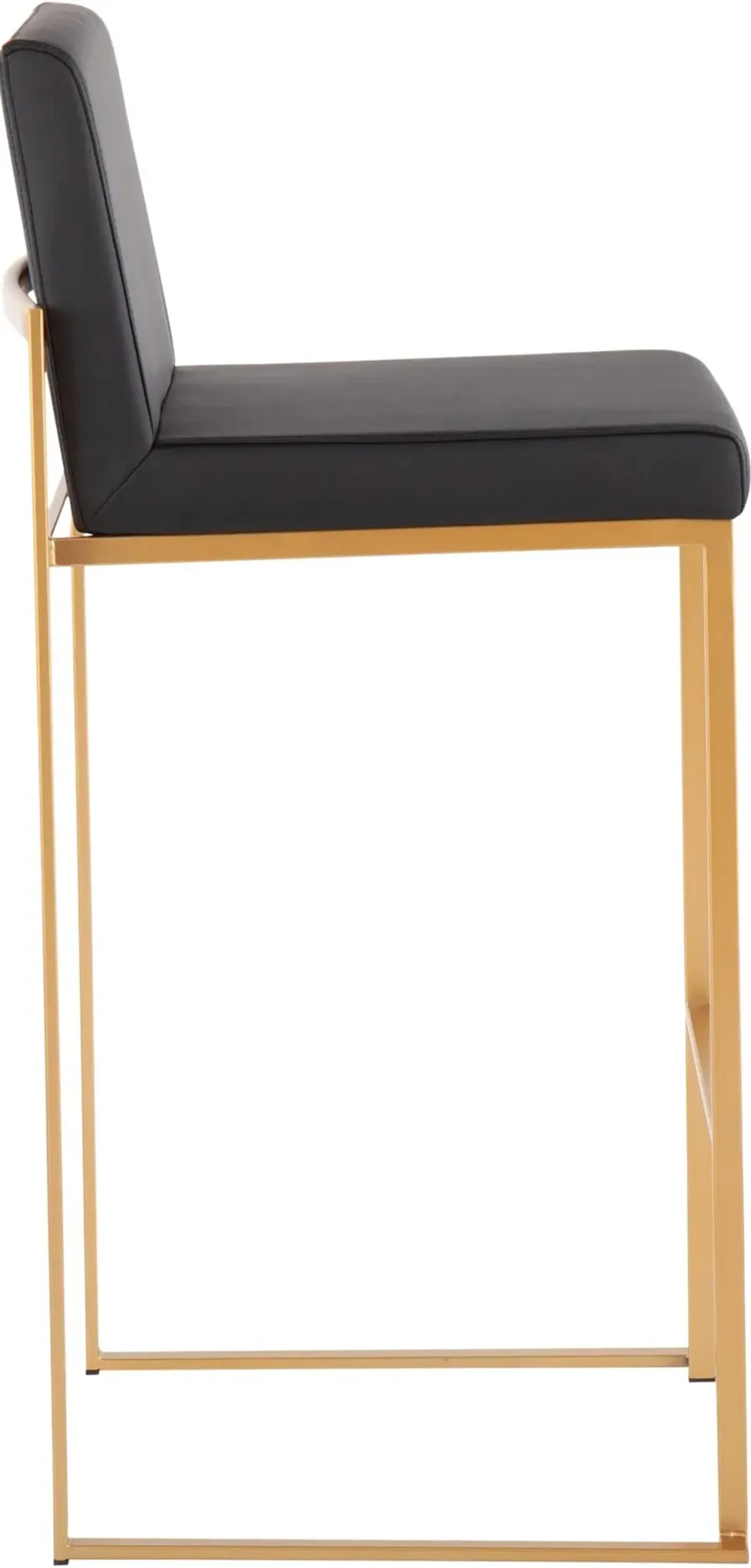 Fuji High Back Gold & Black Faux Leather Barstools, Set of 2