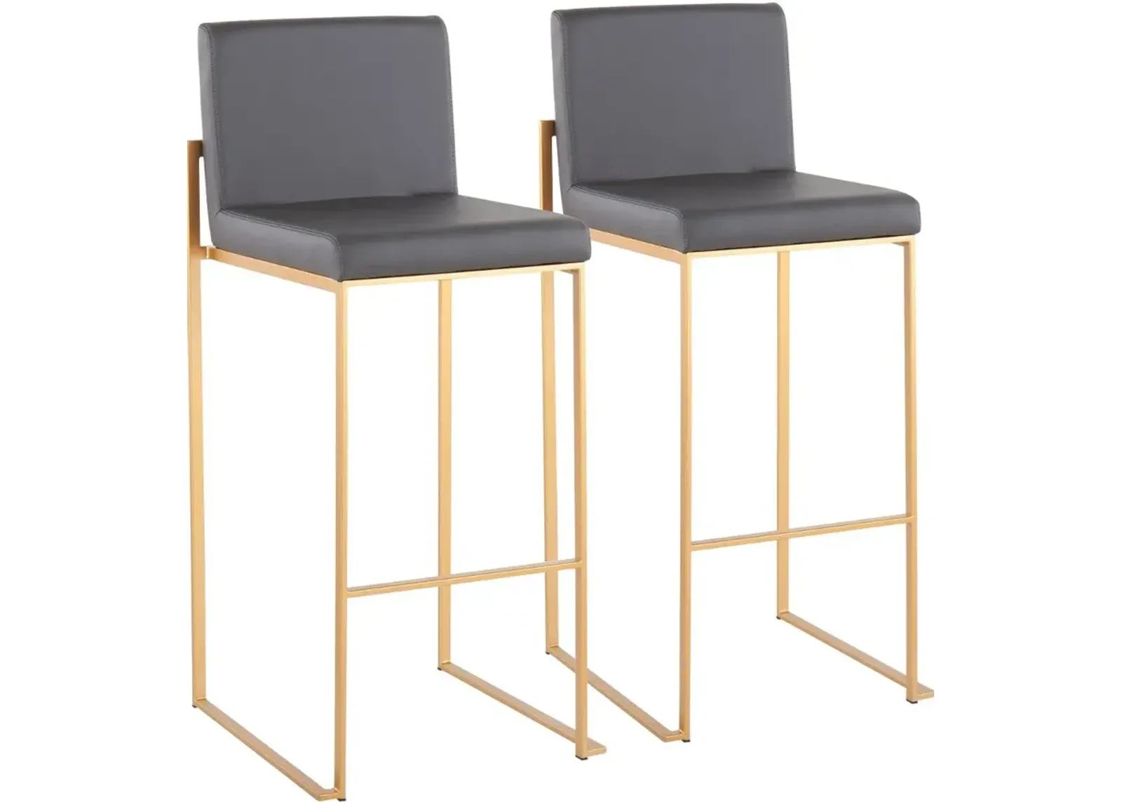 Fuji High Back Gold & Gray Faux Leather Barstools, Set of 2