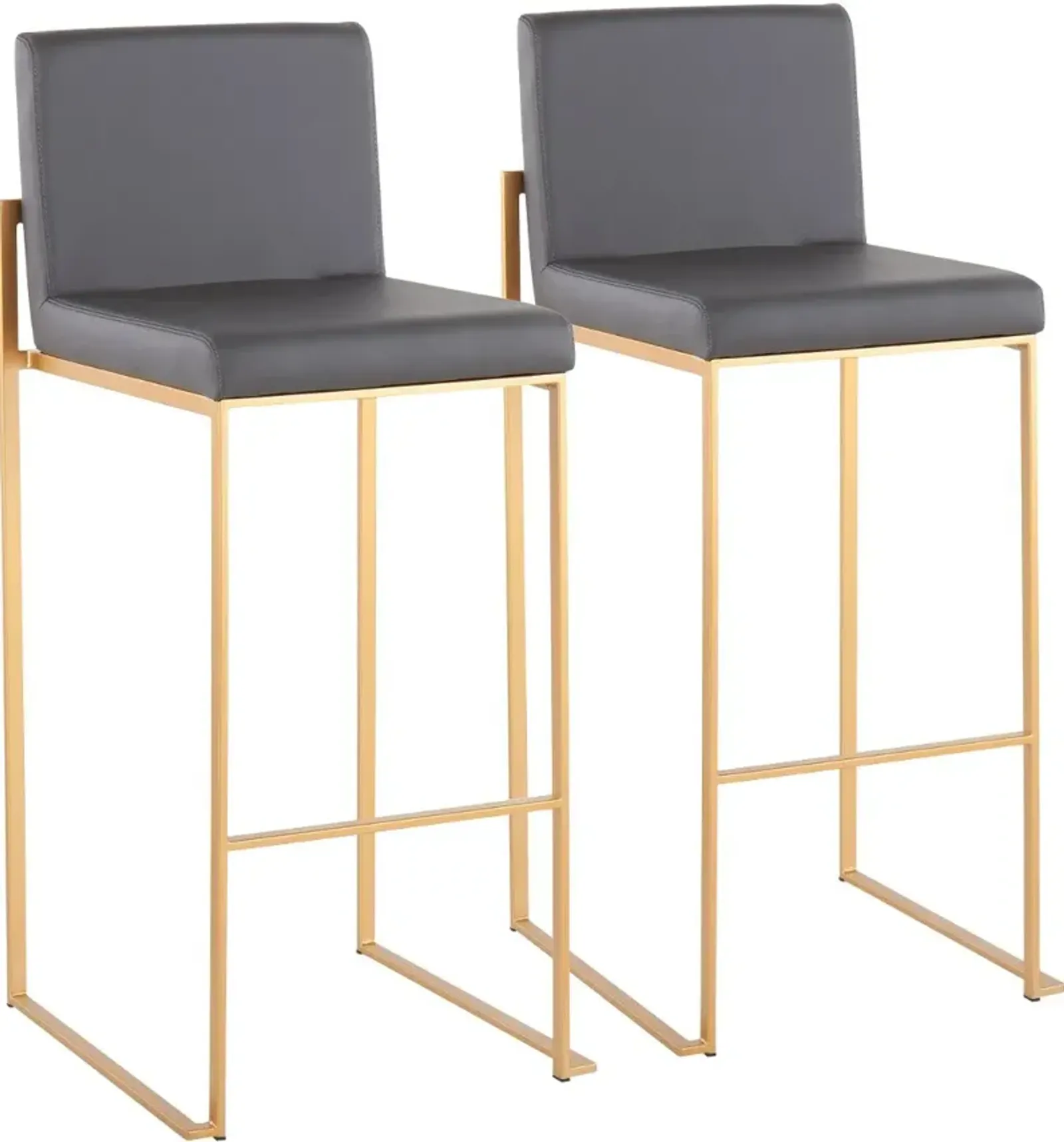 Fuji High Back Gold & Gray Faux Leather Barstools, Set of 2