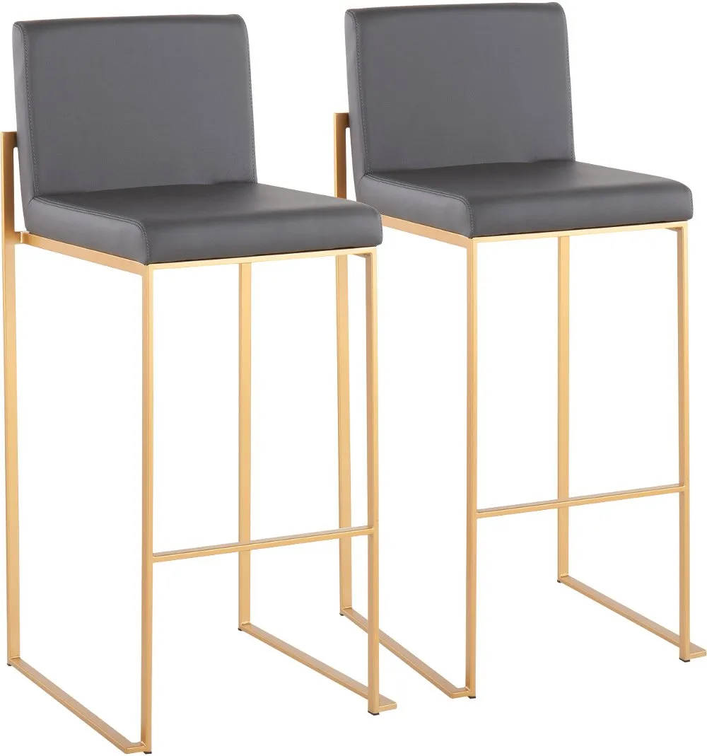 Fuji High Back Gold & Gray Faux Leather Barstools, Set of 2