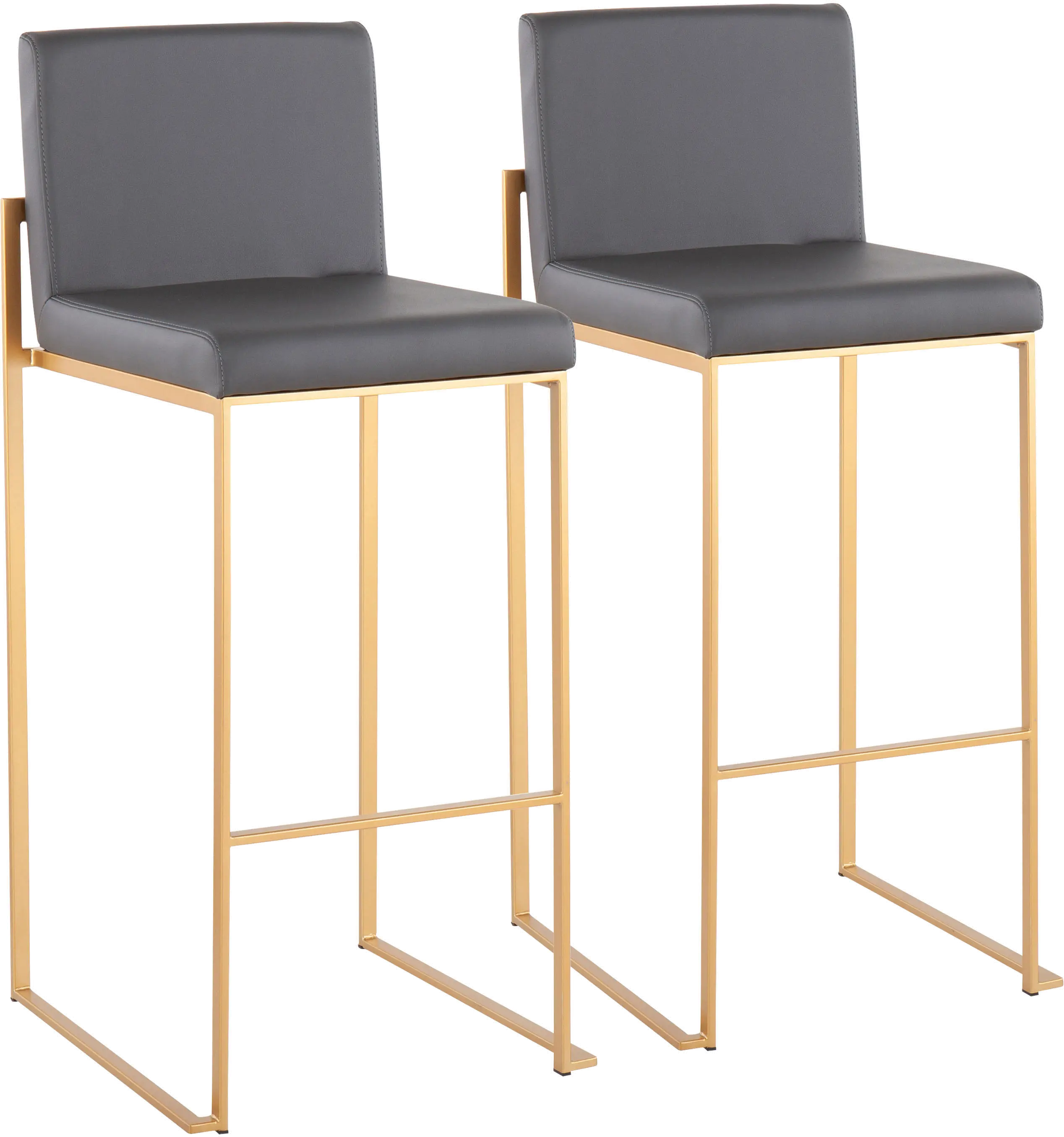 Fuji High Back Gold & Gray Faux Leather Barstools, Set of 2