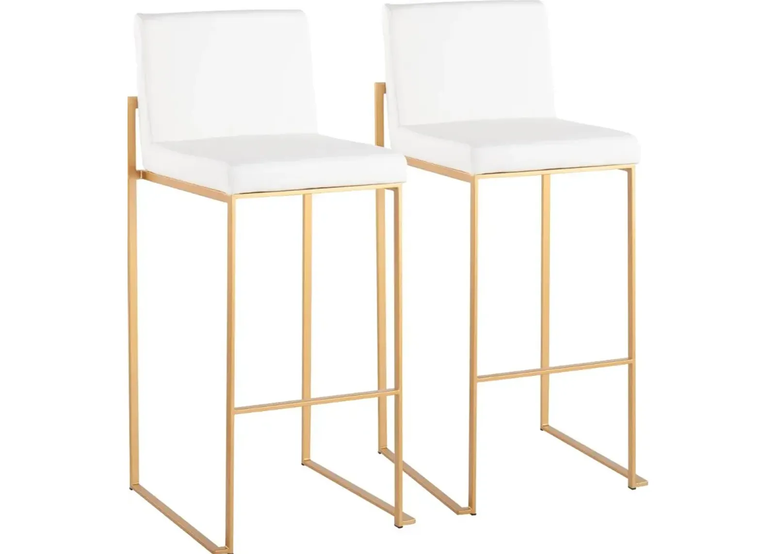 Fuji High Back Gold & White Faux Leather Barstools, Set of 2