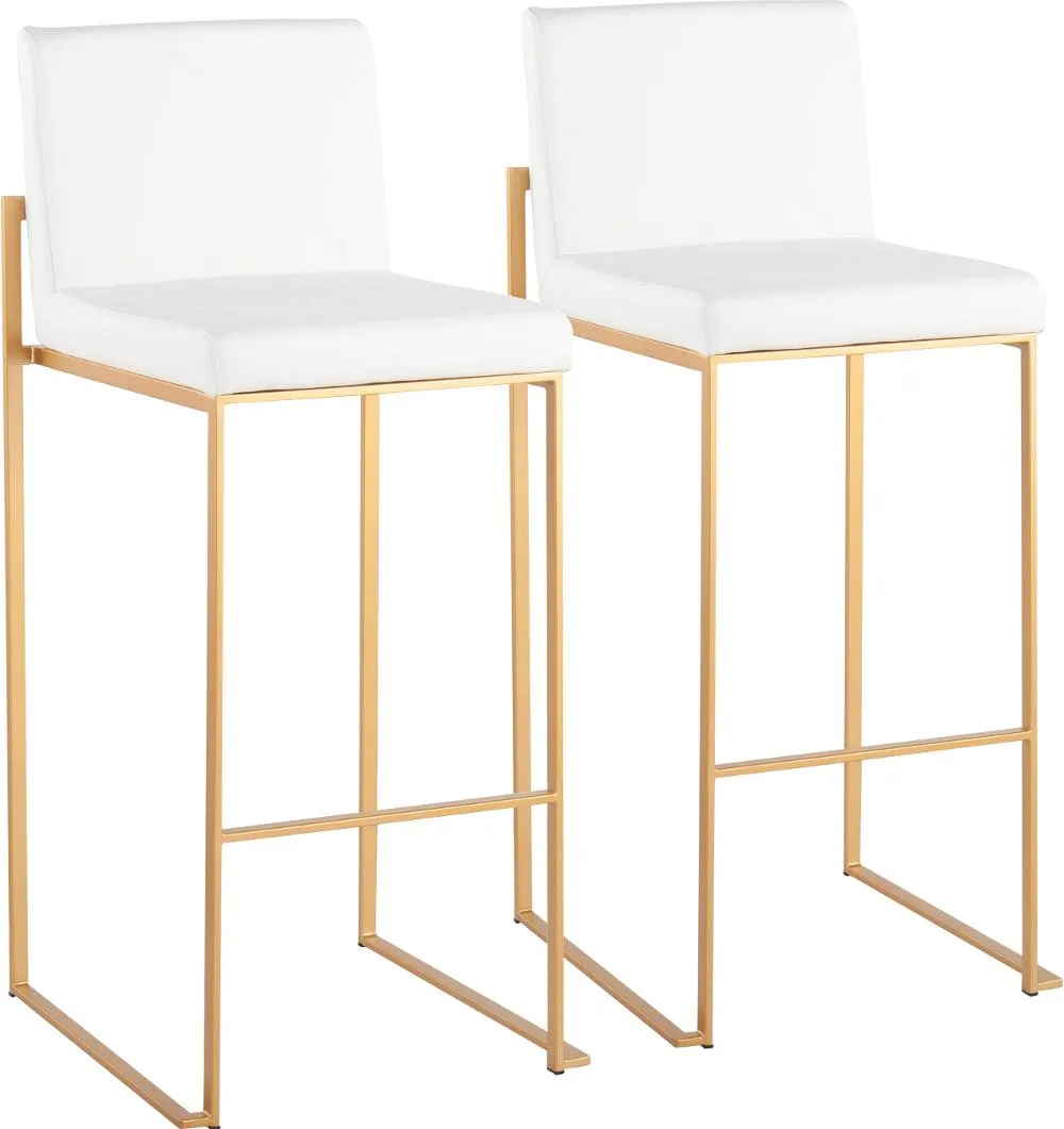 Fuji High Back Gold & White Faux Leather Barstools, Set of 2