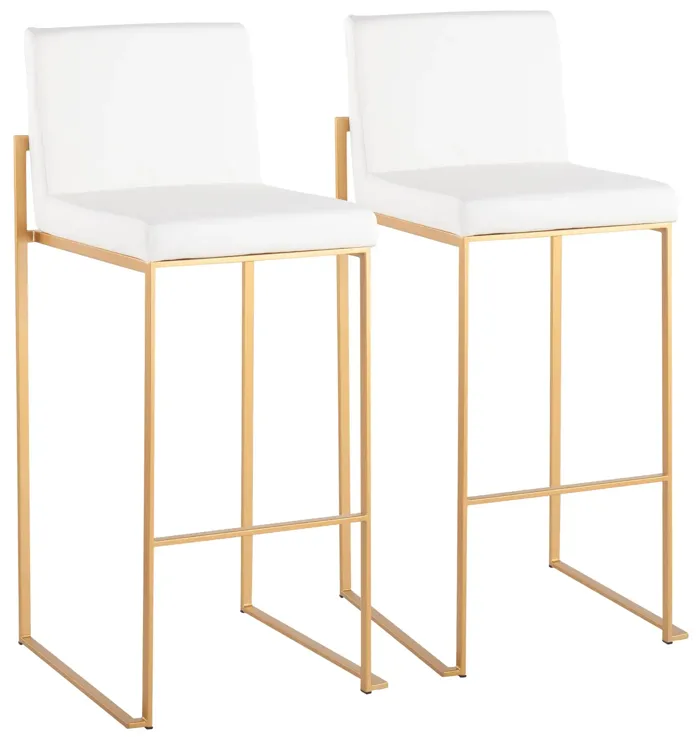 Fuji High Back Gold & White Faux Leather Barstools, Set of 2