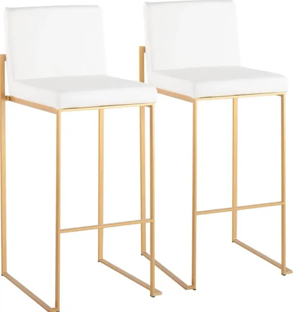 Fuji High Back Gold & White Faux Leather Barstools, Set of 2