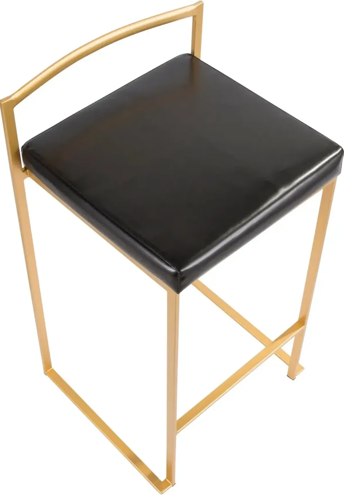 Fuji Low Back Gold & Black Faux Leather Counter Stools, Set of 2