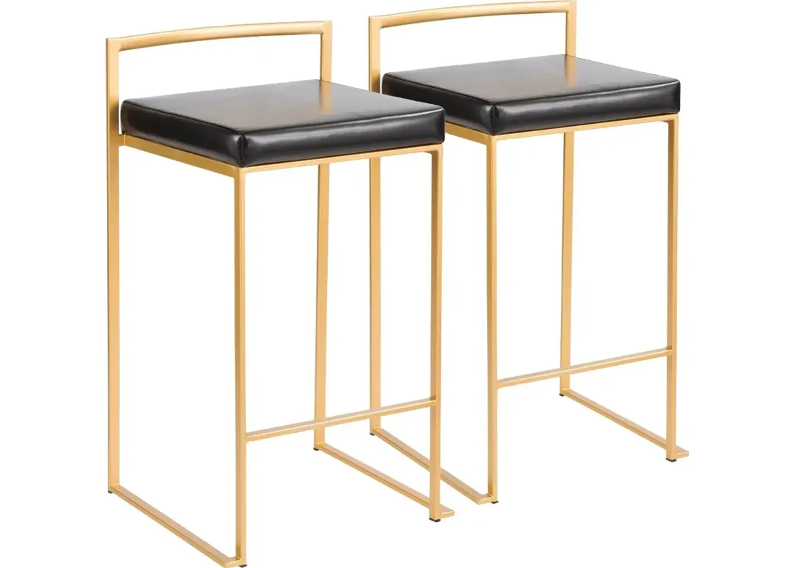 Fuji Low Back Gold & Black Faux Leather Counter Stools, Set of 2