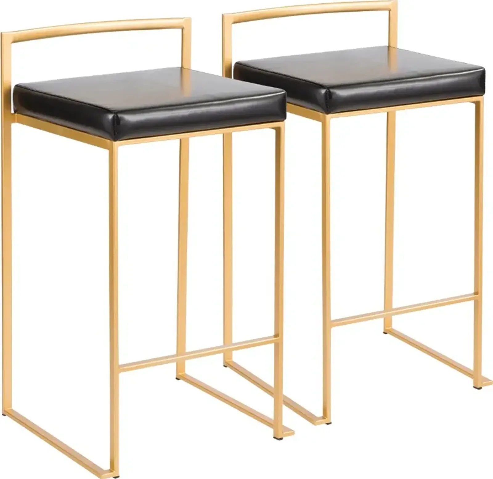 Fuji Low Back Gold & Black Faux Leather Counter Stools, Set of 2