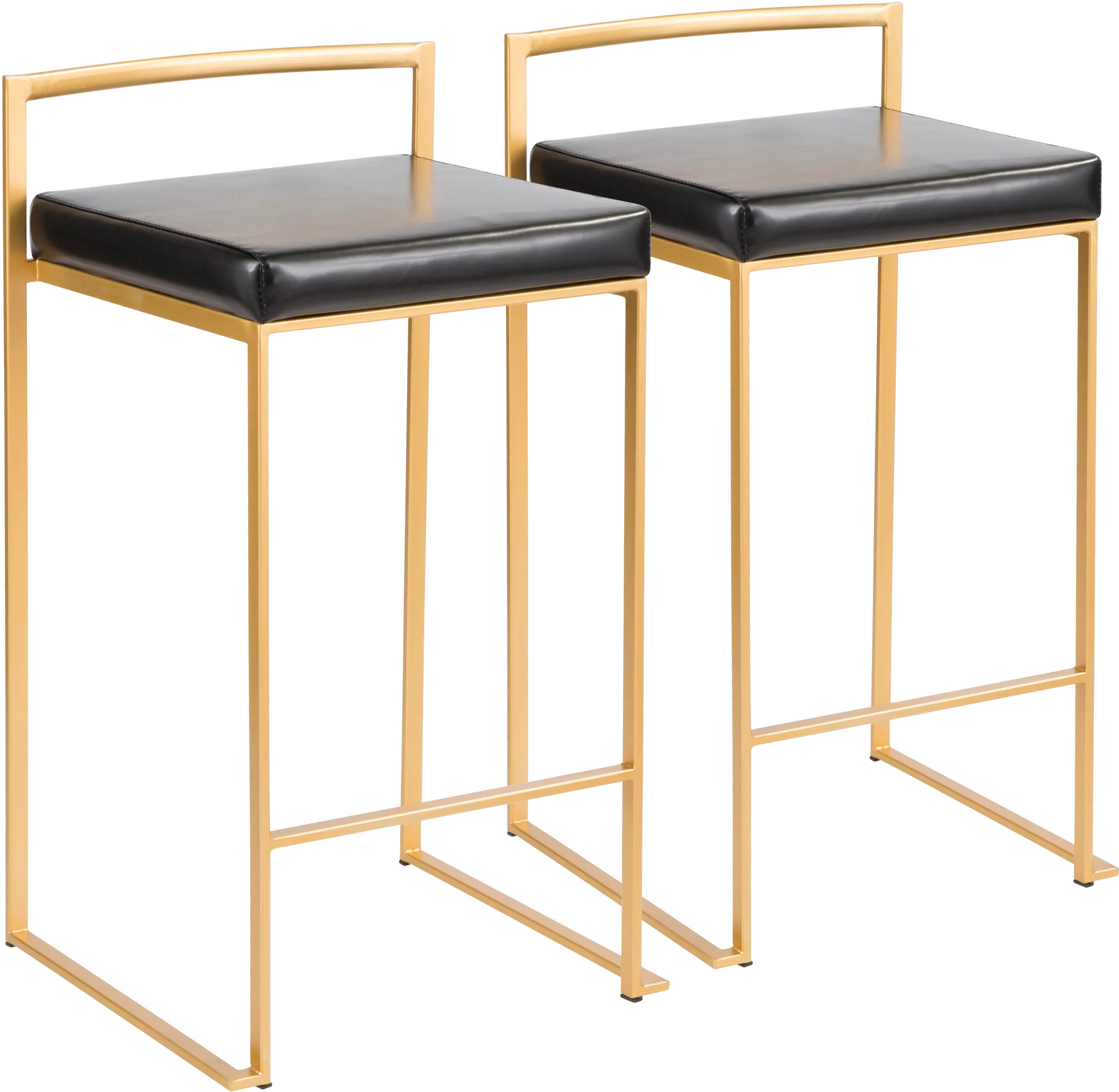 Fuji Low Back Gold & Black Faux Leather Counter Stools, Set of 2
