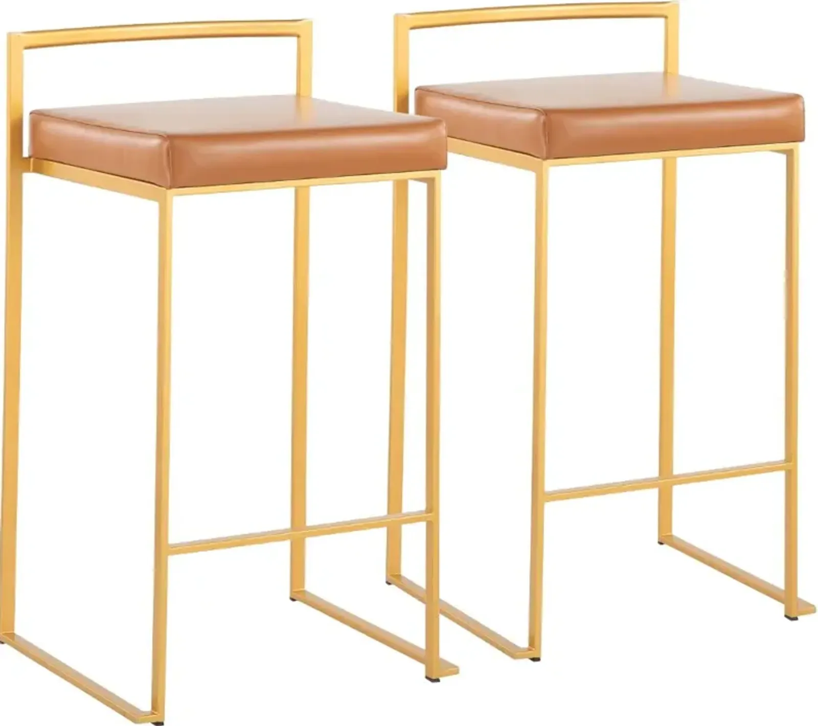 Fuji Low Back Gold & Camel Faux Leather Counter Stools, Set of 2