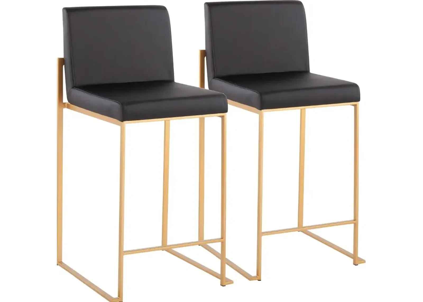 Fuji High Back Gold & Black Faux Leather Counter Stools, Set of 2