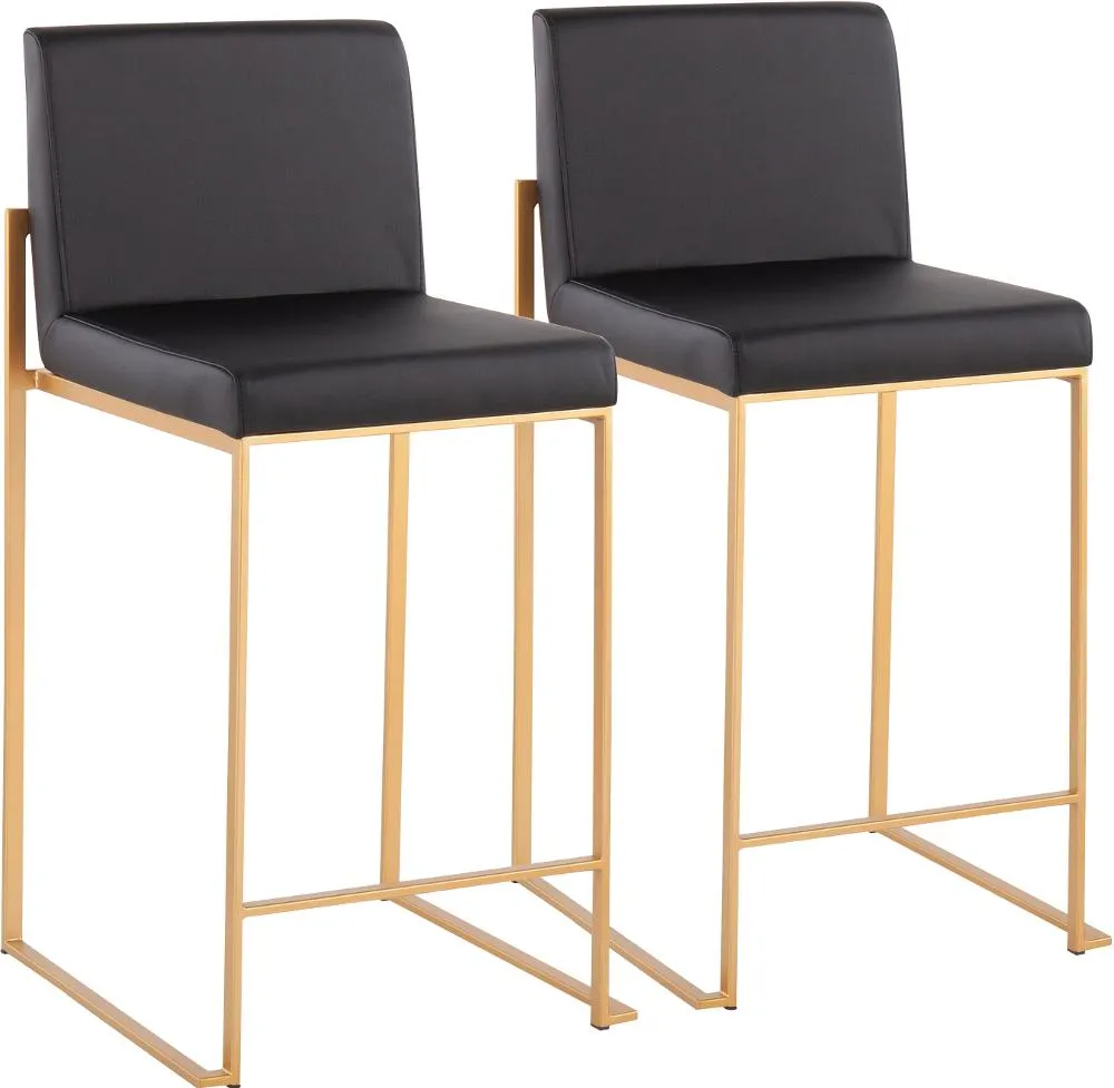 Fuji High Back Gold & Black Faux Leather Counter Stools, Set of 2