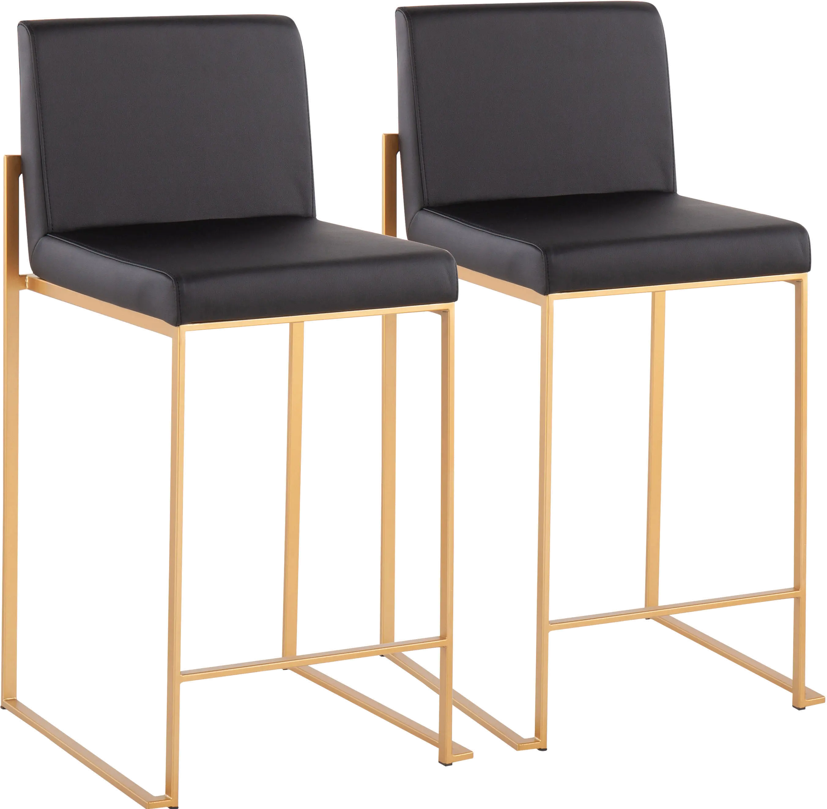 Fuji High Back Gold & Black Faux Leather Counter Stools, Set of 2
