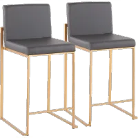Fuji High Back Gold & Gray Faux Leather Counter Stools, Set of 2