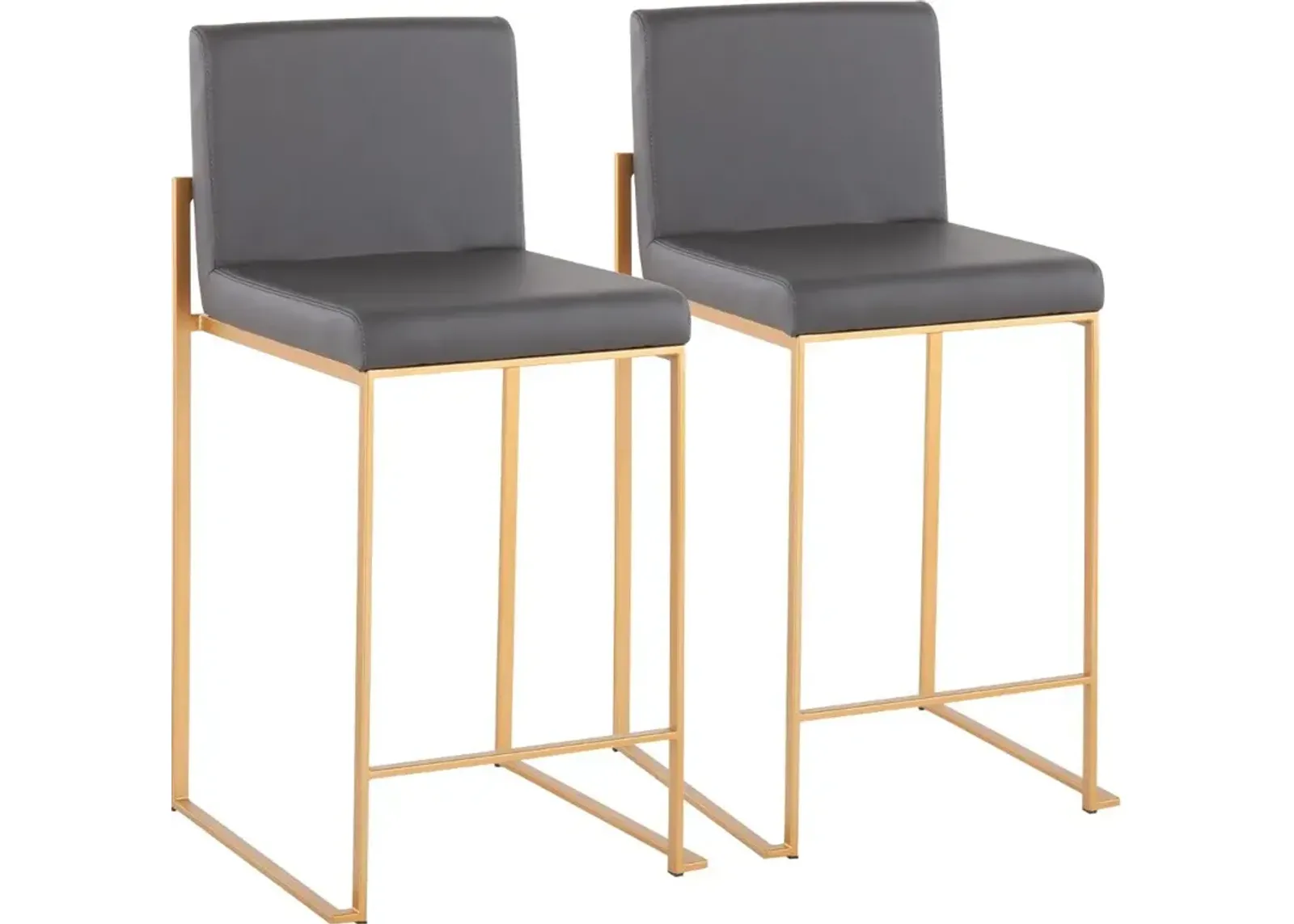 Fuji High Back Gold & Gray Faux Leather Counter Stools, Set of 2