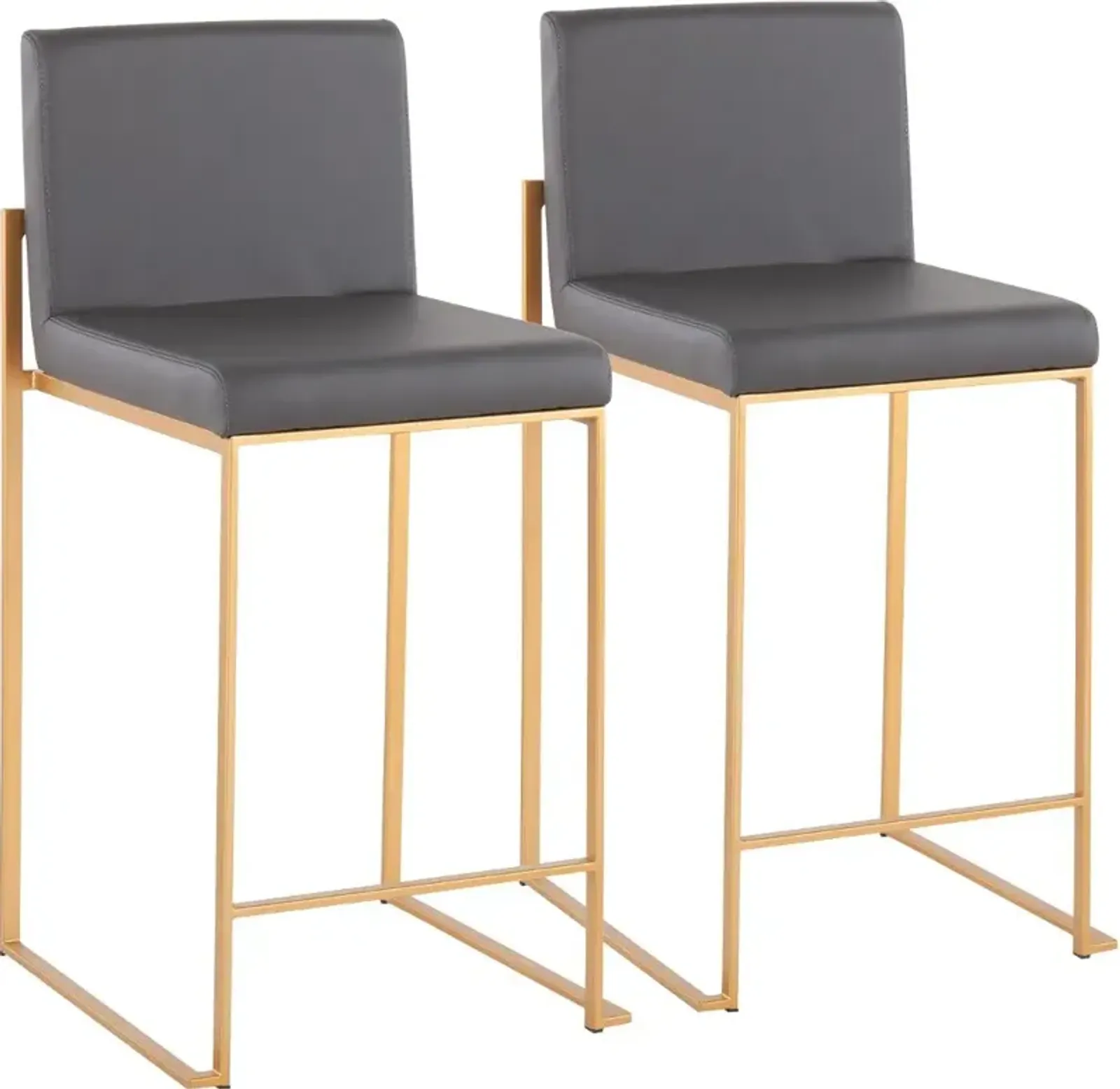 Fuji High Back Gold & Gray Faux Leather Counter Stools, Set of 2