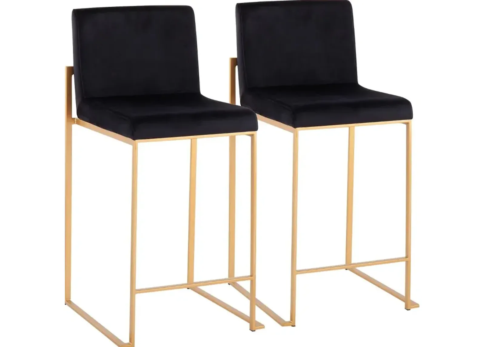 Fuji High Back Gold & Black Velvet Counter Stools, Set of 2