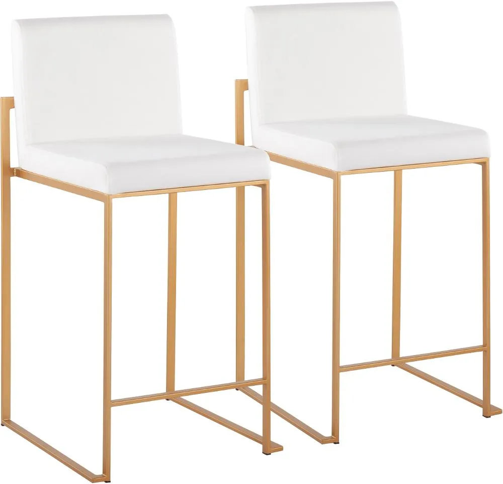 Fuji High Back Gold & White Velvet Counter Stools, Set of 2