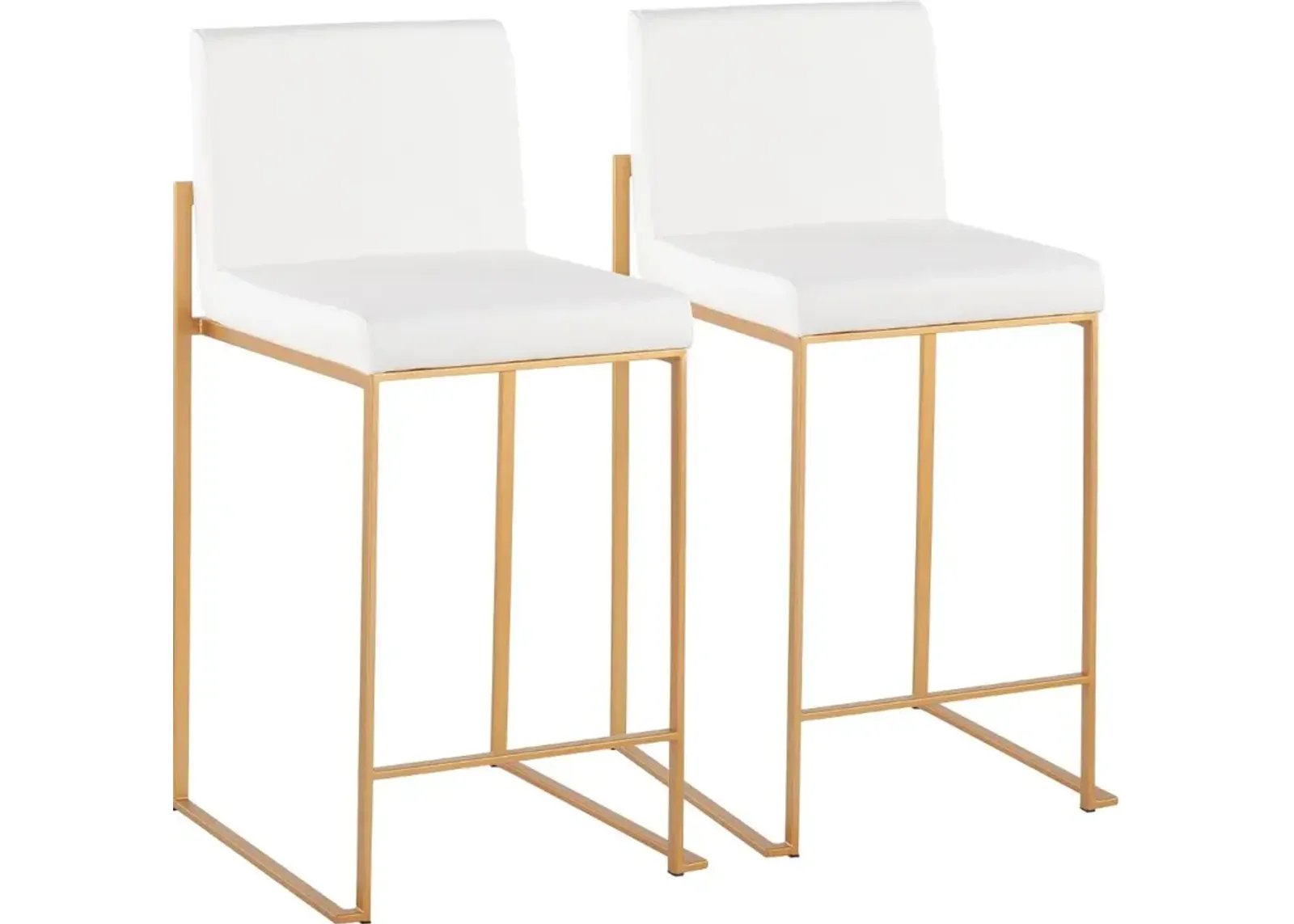 Fuji High Back Gold & White Faux Leather Counter Stools, Set of 2