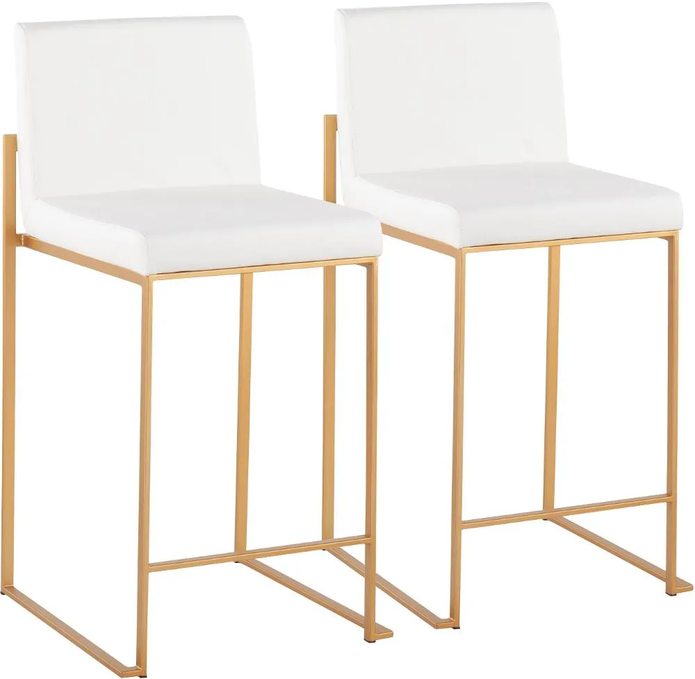 Fuji High Back Gold & White Faux Leather Counter Stools, Set of 2