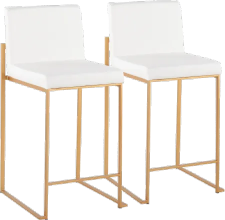 Fuji High Back Gold & White Faux Leather Counter Stools, Set of 2