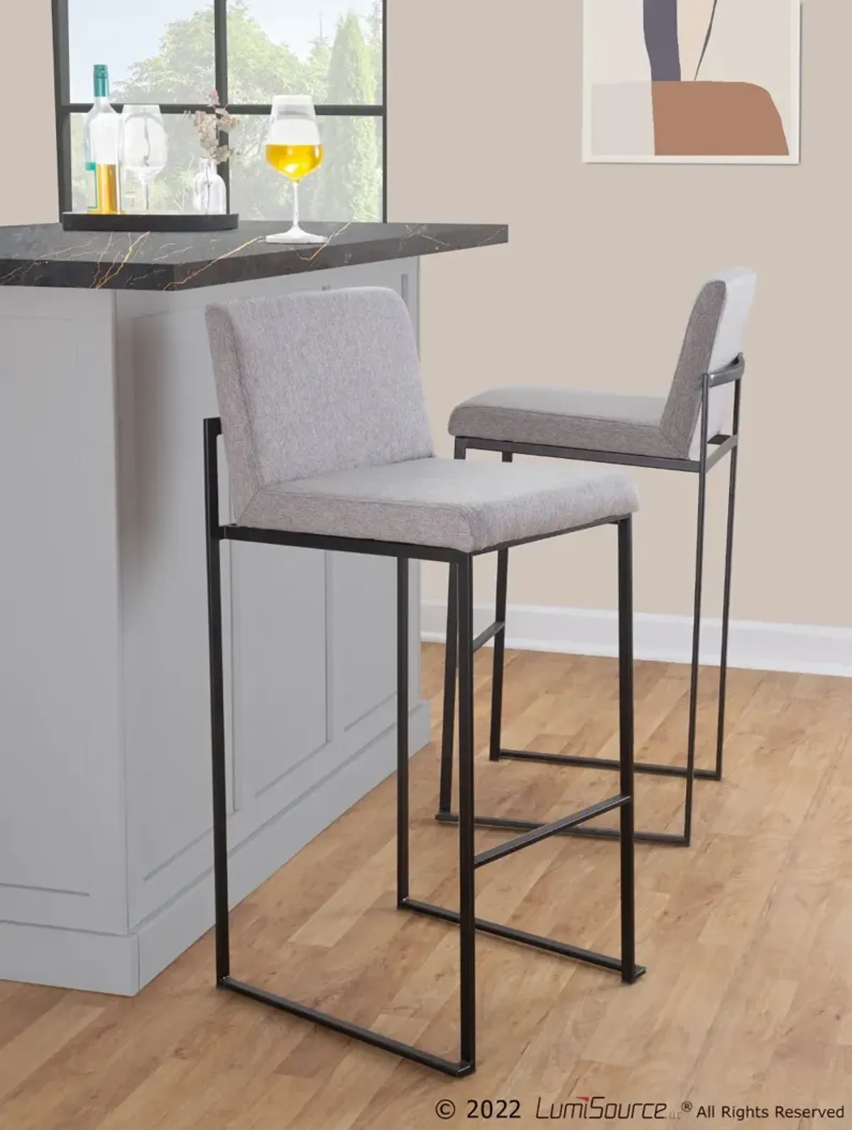 Fuji Black and Light Gray Bar Stool, Set of 2