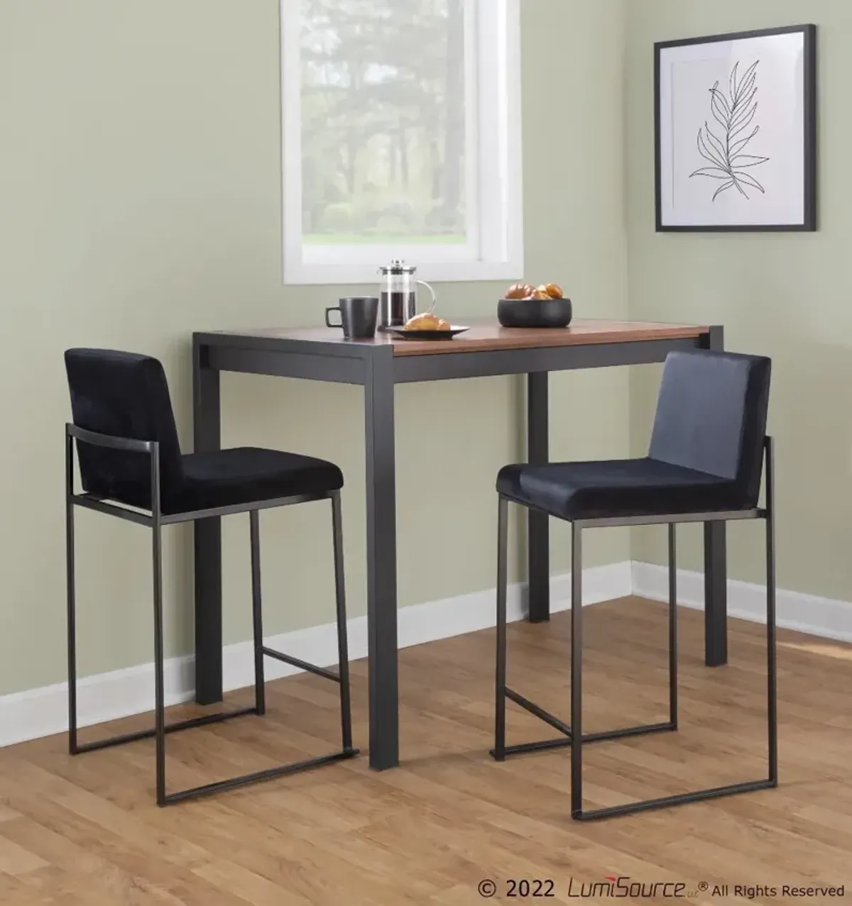 Fuji Black Velvet Counter Height Stool, Set of 2