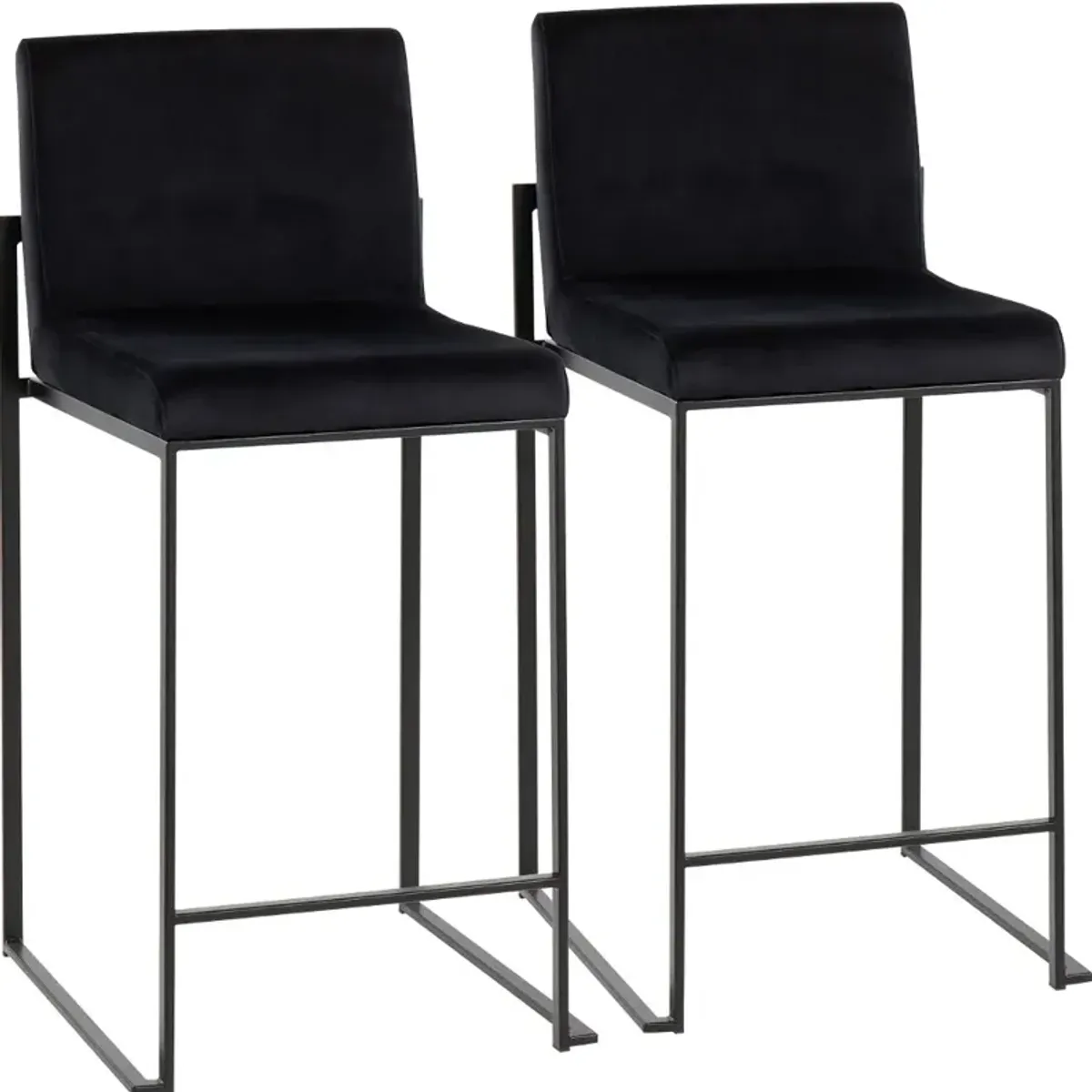 Fuji Black Velvet Counter Height Stool, Set of 2