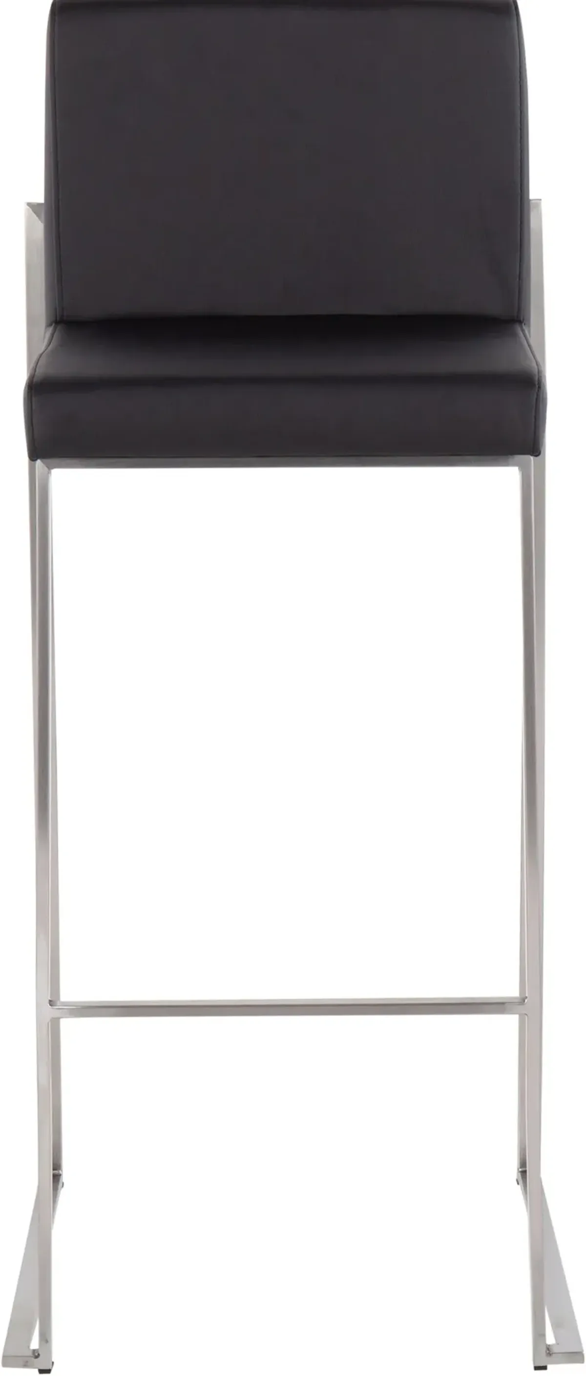 Fuji High Back Stainless & Black Faux Leather Barstools, Set of 2