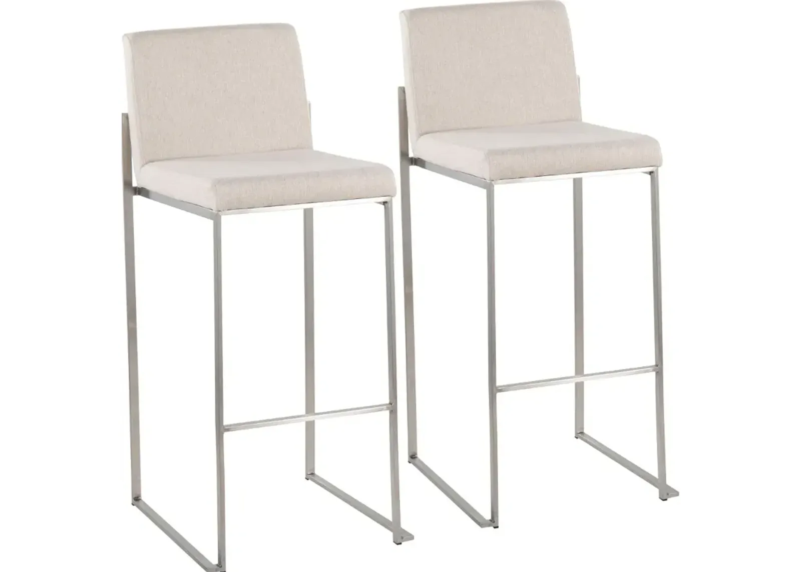 Fuji High Back Stainless & Beige Barstools, Set of 2