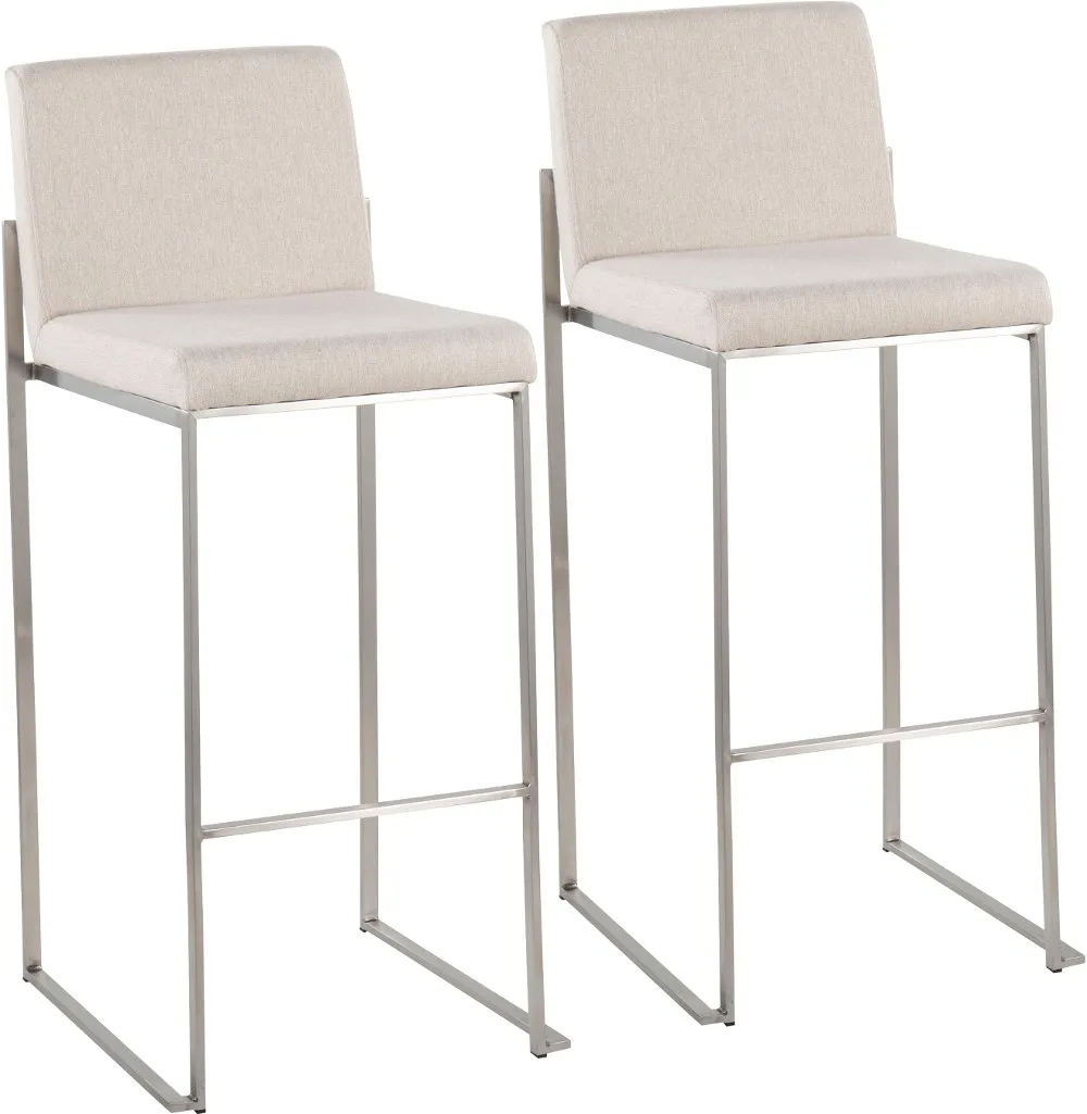 Fuji High Back Stainless & Beige Barstools, Set of 2