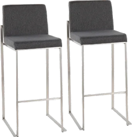 Fuji High Back Stainless & Charcoal Barstools, Set of 2